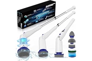 GANICECOOL Spazzola Elettrica Rotante per Pulizia, Spazzola di Pulizia Senza Fili con 7 Teste Sostituibili Delle Spazzole, Spazzola Lunga Maniglia per Vasca da Bagno, Pavimento, Piastrelle, Auto (bianco)