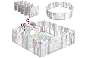 Dripex Large Foldable Baby Playpen for Baby and Toddlers, Sturdy Play Pen Babies and Toddlers with Customized Shape, Extended Plastic Play Pen with Star & Moon Shape Playpens for Indoors (190x190cm)