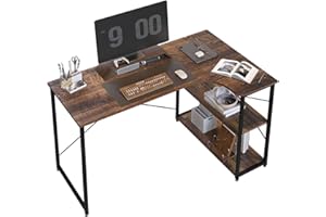 eSituro 120cm Schreibtisch, Eckschreibtisch mit Regalen, Schreibtisch L Form, Computertisch mit Ablagen, Kleiner Tisch, Bürotisch, Corner Desk with Shelves, Tiefbraun