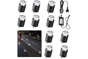 AROTELICHT Reflektor LED do zabudowy, 10 sztuk, biały, lampa do zabudowy, reflektor podłogowy do zabudowy, klasa wodoszczelności IP67, 0,6 W, Ø 32 mm, wewnątrz i na zewnątrz, taras, kuchnia, ogród, 4000 K, 12 V