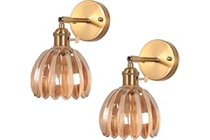 DLGLOLIN Lots de 2 Applique Murale Intérieure avec Interrupteur, Lampe Murale en Verre Fleur Ambre Applique Salle de Bain Vintage E27 Luminaire Mural pour Chambre Salon Cuisine