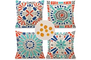 Weldomcor Waterproof Cushion Cover 18x18 inch Set of 4 Outdoor Throw Pillow Covers Mordern Bohemian Decorative Pillow Cases Decorations for Patio Garden Porch Bench Sofa Indoor Living Room Bed Chair
