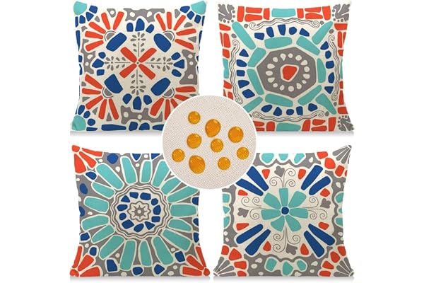 Weldomcor Lot de 4 housses de coussin imperméables et décoratives pour extérieur, terrasse, jardin, porche, banc, canapé, salon, lit, chaise – 45,7 x 45,7 cm