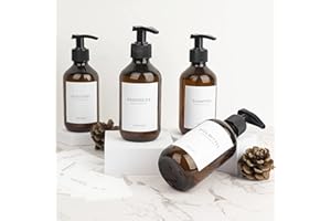 Ezebesta 4 Stück 300ml Seifenspender mit Etiketten Lotionspender aus PET Plastik Leer Flasche mit Schwarz Lotion Pumpe Spender