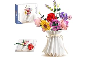 Etomvoop Blumenstrauß Bausteine Set, Künstliche Blumen Bausatz mit Vase, DIY Botanik-Kollektion Hausdeko Geschenk, Geeignet für Erwachsene, Kompatibel mit Lego (530 Teilige)