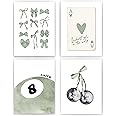 okaxscm Sage Green Coquette Trendy Preppy Wall Art Prints Set of 4, Coquette Preppy Room Decor Aesthetic, Green Bow Disco 8 Ball Cherry Wall Decor Posters for Girls Bedroom Dorm, 12x16 Unframed