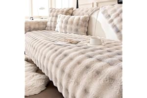 ‎GLUHBIRNEN Gluhbirnen Kissenbezug, Weiche Plüsch Sofabezug, Couch überzug, Sofadecken für Sitzfläche, rutschfeste Sofa überzug 1 2 3 4 Sitzer, Flauschiger Kunstpelz Sofa Sitzkissenbezug, Beigegrau, 45 * 45CM
