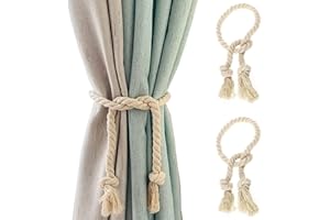 BULL TIGER PRESTIGE 2 Pezzi Fermatende per Tende, Fermatenda in Cotone, Tende Clip per Tende Corda de Cotone Intrecciato a Mano, Fermatenda da Esterno Raccogli Tenda per Interni ed Esterni Tenda Decorazione (Beige)