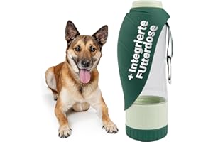 emmi-pet Gourde 2 en 1 pour chien - 600 ml - Avec sac de nourriture de 150 ml - Bouteille d'eau anti-fuite - Avec mousqueton en aluminium - Gourde portable à emporter pour petits et grands chiens