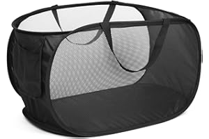 Diggoour Sturdy Collapsible Laundry Baskets- Pop Up Laundry Hampers with Handy Pocket, Foldable Clothes Hamper with Reinforced Carry Handles for Laundry, Bathroom, Kids Room, Dorm or Travel Black