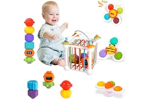 AOUVT Giocattoli Montessori 12 Mesi, Giochi di Motricità, Giochi di Ordinamento delle Forme, Labirinto con 3 Ventose e Perline