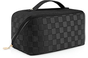 TENXSNUG Bolsa de Aseo Cosméticos de Viaje de Grande Capacidad, Bolsa de Maquillaje Impermeable de PU con Compartimentos, Neceser Maquillaje Organizador Portátil para Mujeres y Niñas, Negro