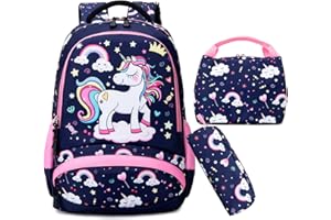 Jumpopack Cartable Fille Primaire Sac à Dos Filles Enfants Elementaire Licorne Sacs Scolaires de 3 Pieces avec Sacs à Lunch et Trousse pour CP CE1 CM1 CM2 D'école Étudiants