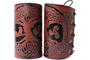Mayting 2 Pcs Leather Cuff Bracer, Viking Yggdrasil World Tree Embossed Leather Wristbands, Unisex Protective Archery Armguard Wrist Band Wide Cuff