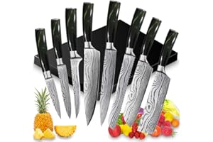 UniqueFire Set de Couteaux de Cuisine, Couteau de Chef, Couteau Japonais en Acier Inoxydable 5Cr15Mov Carbone, Lame de Couteau Extra Tranchante avec Manche Ergonomique pour Le Ménage et Le Restaurant