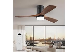 Sofucor Ventilateur Plafond avec Lumiere, 132 cm Lampe Ventilateur Plafond Bois Massif, Telecommande, 6 Vitesses, Silencieux DC Réversibles, Minuterie pour Chambre