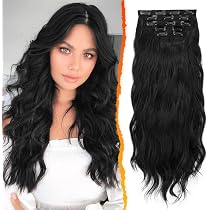 FESHFEN Clip-in Haarverlängerung Gewellt – 5-teilig, 50 Cm, Synthetisch, Schwarz, Mit Clips