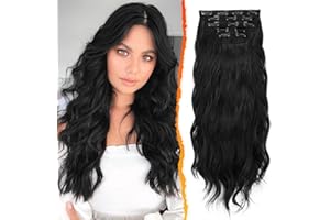 ‎BARSDAR BARSDAR Clip in Extensions, 5 PCS Lange Wellige Clip in Haarverlängerungen Dickes Natürliches Weiches Synthetisches Haarteil Für Frauen Mädchen -45 cm, Natürliches Schwarz