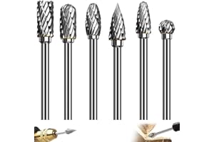 DTOTERUL 6 Piezas Juego de Fresas Para Madera Dremel, Fresas de Tungsteno para Metal 6mm, Fresas para Metal Duro Profesional, Con Vástago de 1/8", Para Bricolaje de Barpintería, Pulido, Taladrado