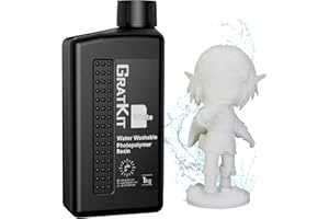 GratKit Water Washable Impresora 3D Resina Resina UV de 405 nm, alta Precisión y Baja Contracción, Resina de Fotopolímero para Impresión 3D LCD DLP, 1000 g, Blanco