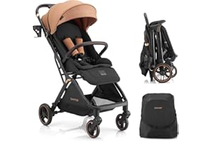 Gromast Gravity Poussette pliable pour bébé, buggy de voyage portable pour tout-petits avec dossier réglable et auvent, léger et protégé contre les UV, se plie automatiquement d'une seule main, kaki