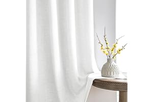 Melodieux Zasłony z taśmą marszczącą, białe, o wyglądzie lnu, półprzezroczyste, zestaw 2 sztuk, 245 x 140 cm
