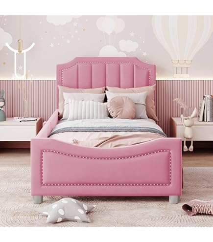 DAHUEN Kinderbed, gestoffeerd bed, 140 x 200 cm, met led en