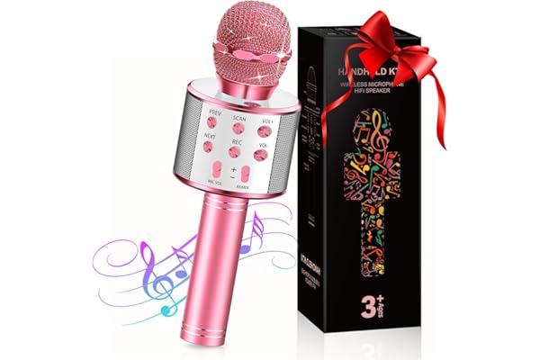 Microphone Enfant, Micro Karaoké Cadeau Anniversaire Fille 3-15 Ans Garcon Jouet pour Garçons de 3-12 Ans Cadeaux de Vacances pour Enfants Jouet Enfant 3-14 Ans Fille Cadeaux de Noël Enfants