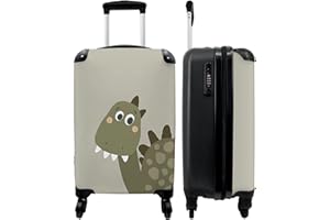 NoBoringSuitcases.com® Kinderkoffer Jungen Handgepäck Koffer Reisetasche mit Rollen Geschenk - Dino - Koffer Grün - Grau - 55x35x20cm
