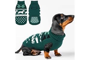 Lelepet Dog Jumper for Dachshund, Knitted Jumper with Dachshund Pattern, Warm Dog Sweater, Turtleneck Winter Pullover for Small Dogs, Green S