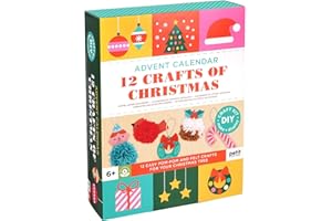 Petit Collage: 12 Crafts of Christmas Advent Calendar - Eco-Friendly Advent Craft Kit for Kids 6+ – Includes Felt Shapes, Pom‑Pom Maker, Yarn & Needle – Reusable Drawer Calendar with Daily Projects