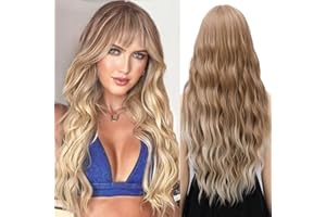 YEESHEDO 30 pollici Parrucche da ombre biondo lunghe ondulate con frangia per le donne, parrucca sintetica resistente al calore per cosplay di festa