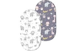 Couxily Lenzuola Carrozzina Neonato Lenzuola per Carrozzina Coprimaterasso Navicella Neonato Lenzuola da culla Bebè Bambino 100% cotone Lenzuola Navicella Neonato (2 Pezzi - 07)