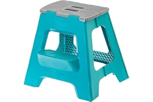 VIGAR – Sgabello pieghevole – modello compatto – 40 cm di altezza – con gradino – può contenere fino a 150 kg – 80% plastica riciclata – ideale per cucina, bagno e campeggio – turchese