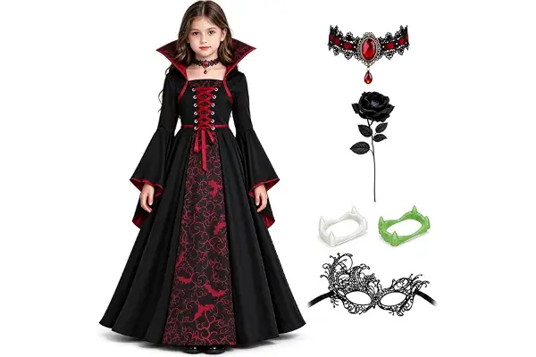 Genérico Disfraz de Vampiro Niña -Disfraz de Bruja Reina Vampiresa -Vestido Fiesta para Niñas Chicas para Halloween Carnaval Cosplay