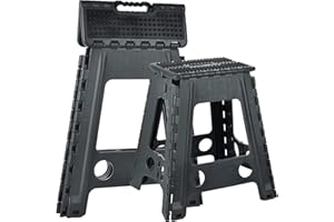 Rainberg 18 Inch Heavy Duty Folding Step Stool, Non-Slip Foldable Footstool for Toddlers, Folds Flat with Carry Handle, Space Saving Folding Stool Easy Carry Foldable stepping Stool for Indoor/Outdoor