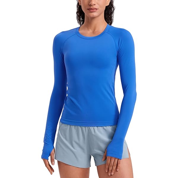 CRZ YOGA Dames Cloudweight lange mouwen workout tops lichtgewicht atletische basic shirts zacht casual T-shirt met duimgat Mysterieus grijs M
