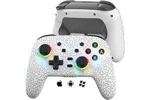 arVin Switch Controller for Switch/Switch Lite/Switch OLED/PC/iPhone/Android, Unique Crack RBG Light Multi-Platform Bluetooth Gamepad with 6-Axis Gyro, Double Shock, Turbo, White