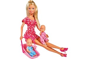 Simba 105730211 - Steffi LOVE Barnvakt - Modedockan Steffi med 2 Bebisar, Babyskydd, Bärsele och 12 Accessoarer, 29 cm + 7 cm