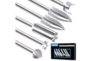 SHENGBENHAO Set di Punte Intaglio Legno per Utensile Rotante, 5 Diversi Accessori per Trapano per Intaglio con Gambo da 1/8" per Fai Da Te, Lavorazione del Legno, Incisione, Micro Scultura