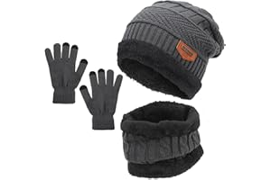 Durio Kinder Mütze Schlauchschal Handschuhe Mütze Set Wintermütze mit Fleece Gefütterte Strickset für Jungen und Mädchen
