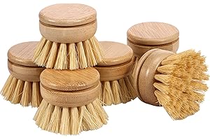 GATPHY Juego de 6 cepillos de vajilla de Madera para Recambio de sisal, de vajilla de bambú, de Setas, Cabezal de de vajilla de bambú y cerdas Suaves para Cocina