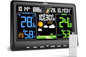 LIORQUE Stazione Meteo con Sensore Esterno, Stazione Meteorologica Display a Colori, Fase Lunare, Previsioni Meteo, Data, Retroilluminazione Regolabile, Igrometro, Barometrico, Sveglia