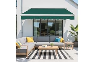 Green Bay 3 m x 2.5m DIY Patio Retractable Manual Awning Garden Sun Shade Canopy Green with Fittings and Crank Handle
