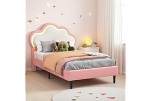 JiaOyu Letto singolo 90 x 200 cm, letto a LED per bambini, con motivo a nuvole e testiera regolabile, per cameretta dei bambini, senza materasso
