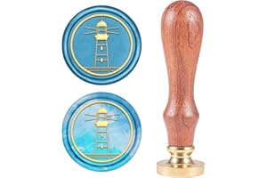 CRASPIRE Tampon de Cire, Tampons de Cire à Cacheter Phare Rétro Bois Tampon Cachet de Cire 25mm Amovible Joint en Laiton Manche en Bois pour Enveloppes Invitations Embellissement de Mariage Décoration