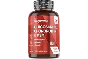 WEIGHTWORLD Glucosamine and Chondroitin Supplement - 180 Capsules - Up to 6 Months Supply - with Hyaluronic Acid, MSM, Vitamin C & Turmeric - Gluten-Free & Non-GMO Glucosamine & Chondroitin Complex