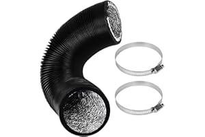 FULHDEDI 100 mm Exhaust Pipe, 2.5 m PVC Exhaust Hose, Black Flex Hose, Exhaust Hose with 2 Hose Clamps, Stainless Steel for Mobile Air Conditioning, Dryer, Exhaust Fan, Ventilation System