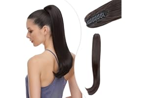 Elailite Queue de Cheval Postiche Extension de Cheveux (légèrement ondulée) Claw on Ponytail 55cm/155g # Marron Foncé