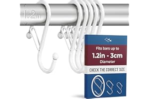 Blau Marité 6 Pack S Hooks for Hanging for Bars up to 1.2 Inch (3 cm) Diameter - Anti-Drop Hooks with Safety Lock – Heavy-Duty for Wardrobes & Storage – White (Large)
